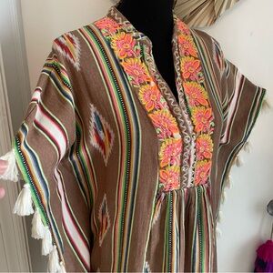 Miss June Paris Southwest Stripe Embroidered Poncho Top or Mini Dress Excel. Md
